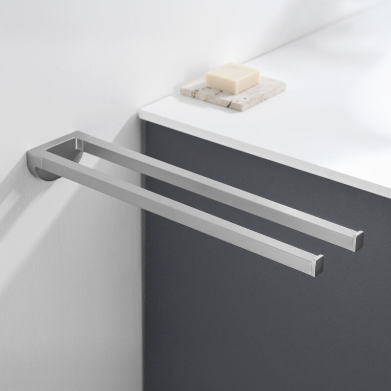 Auralum Max - Porte Serviettes Mural en Acier Inox Double Barres Porte-serviettes 40CM pour Salle de Bains, Sans Perçage