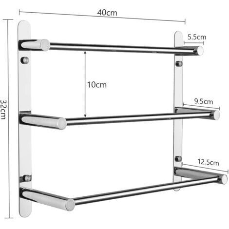 Porte-serviettes mural en acier inoxydable 304, étagère de 40 cm / fixation murale, 3 étagères pour salle de bain/cuisine (chrome, 40 cm)