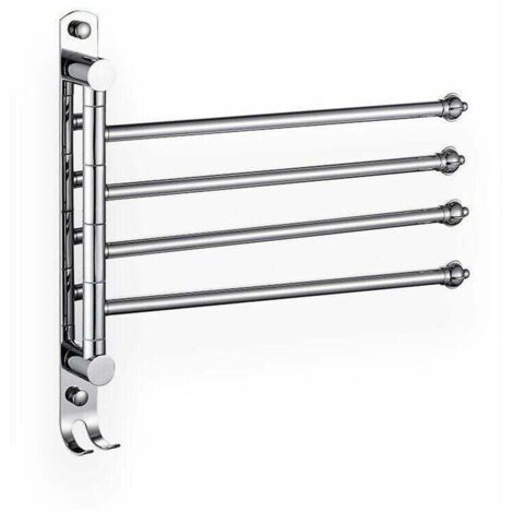 Porte-serviettes mural en acier inoxydable avec 4 bras pivotant à 180 ° pour sèche-serviettes Accessoires pour lavabo de salle de bain Support de rangement pour salle de bain Support suspend