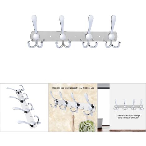 Porte-serviettes mural en acier inoxydable avec 4 crochets pour salle de bain, rangement multifonction pour chapeaux et accessoires