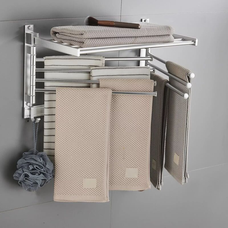 Gojoy - Porte-Serviettes Mural En Acier Inoxydable Pliable Double Pivotant 4 Niveaux Barre De Serviette De Bain