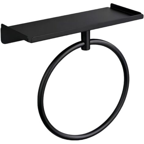 Porte-serviettes mural en acier inoxydable, sans perçage, pour salle de bain, cuisine, chambre, rangement (noir)-AquaForge