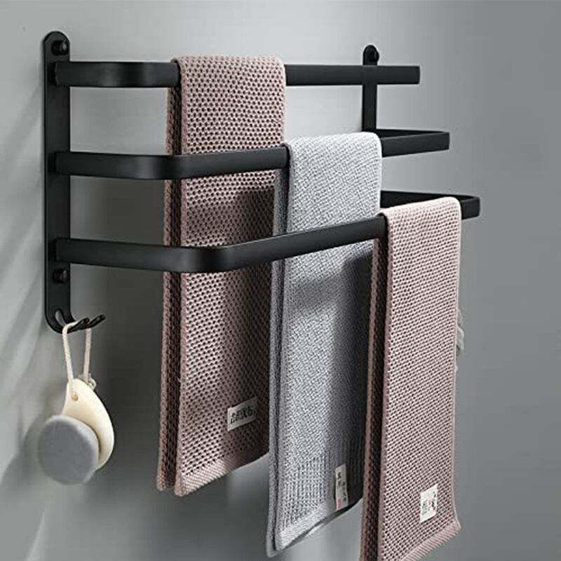 Skecten - Porte-Serviettes Mural, en Aluminium, à 3 Barres, pour la Salle de Bain et la Cuisine, Noir