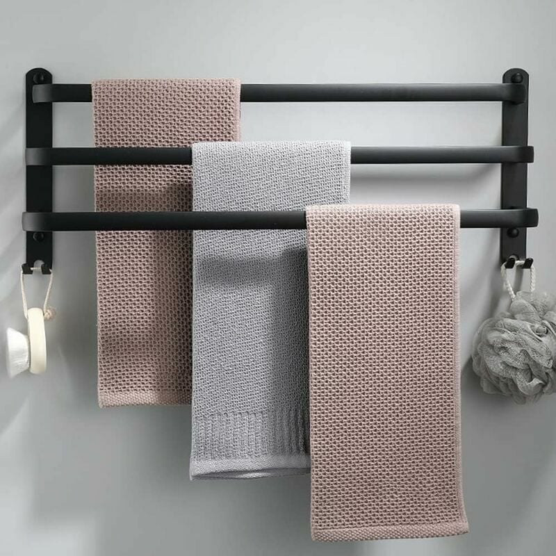 Ensoleille - Porte-Serviettes Mural En Aluminium - 3 Étages - Avec Crochets -30 Cm - Étanche - Noir - Pour Salle De Bain, Cuisine, Salle De Bain
