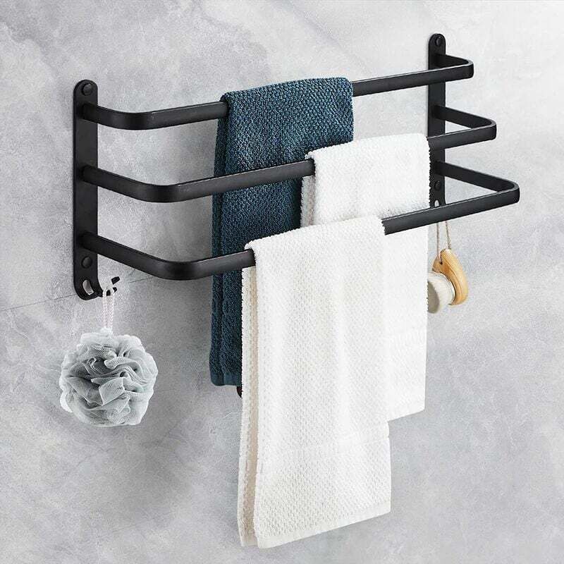 Porte-Serviettes Mural en Aluminium, 3 étages Porte Serviette Salle de Bain étagère Serviette avec Crochets, Étanche - pour Salle de Bain, Cuisine,