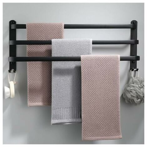 Porte-serviettes mural en aluminium 3 niveaux avec crochets 60 cm porte-serviettes noir étanche pour salle de bain cuisine salle de bain