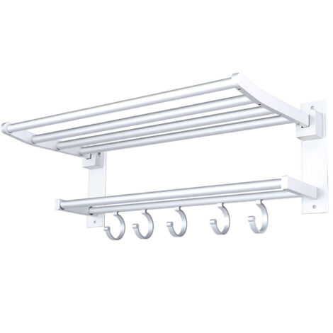 Porte-serviettes mural en aluminium à double étage pour salle de bain, rangement serviettes 37 cm