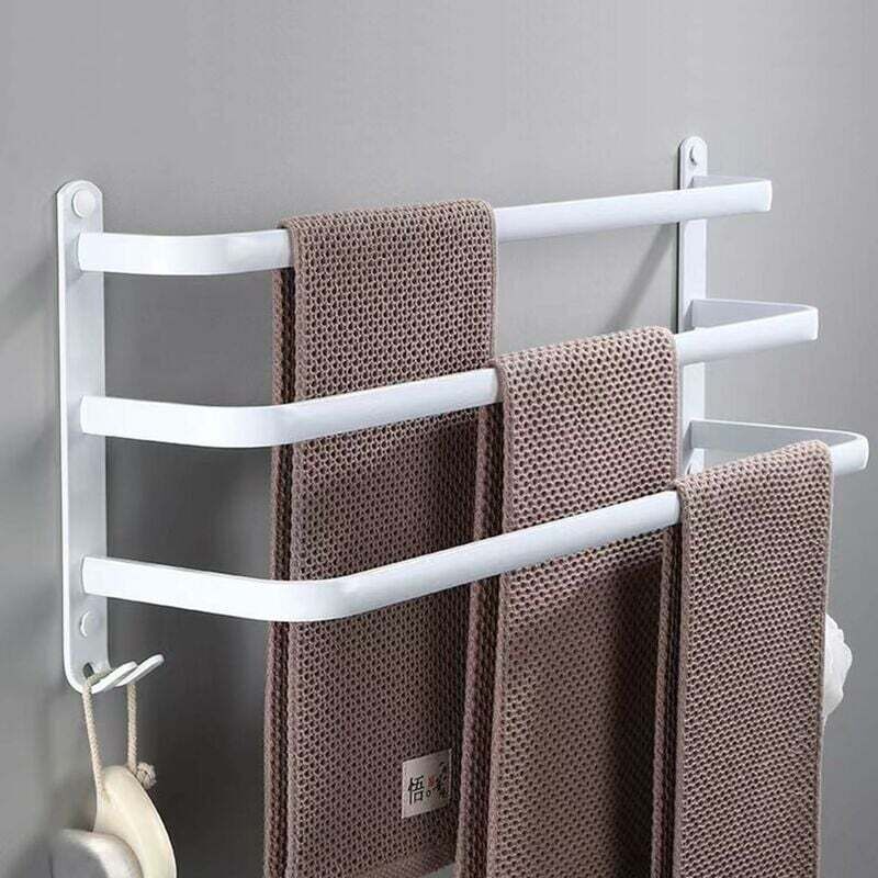 Groofoo – Porte-serviettes mural en aluminium 3 étagères – 60 cm étanche – Crochets pour salle de bain et cuisine – Résistant à la rouille