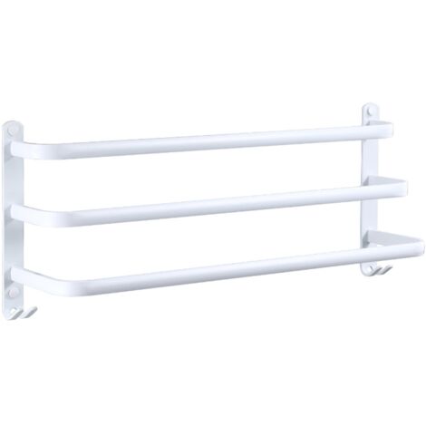 Porte-serviettes mural en aluminium blanc, 3 barres de suspension, sans perçage, gain de place.