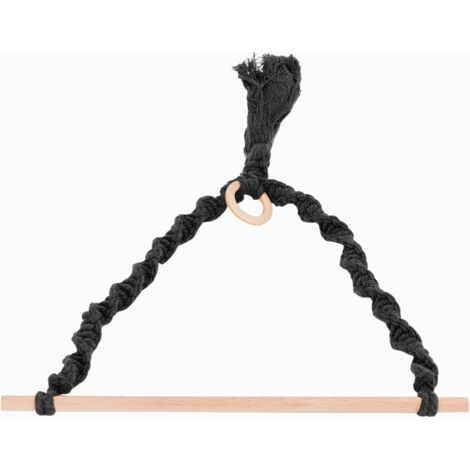 Porte-serviettes mural en corde de chanvre tressé avec franges, support déco pour salle de bain ou rangement - Noir