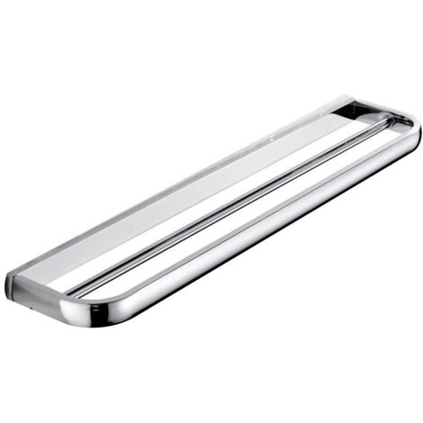 Porte-serviettes mural en laiton, double tige, pour salle de bain et cuisine, 57 cm (chrome)