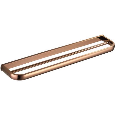 Porte-serviettes mural en laiton, double tige, pour salle de bain et cuisine, 57 cm (or rose)