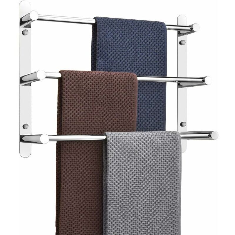 Tigrezy - Porte-serviettes mural Inox 304 multicouche - 50 cm - Fixation murale - 3 barres - Pour salle de bain et cuisine