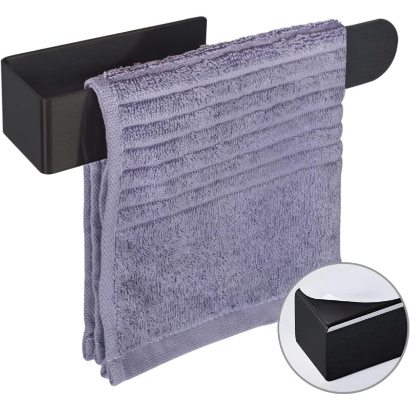 Porte serviettes mural noir, 23 cm, sans perçage, convient pour salle de bain, cuisine, WC, anneau porte serviettes autocollant, rangement en acier