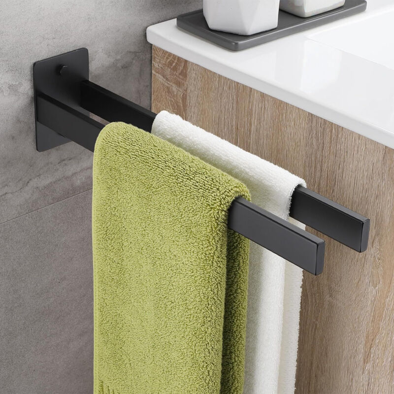 Linghhang - Porte-serviettes mural noir en acier inoxydable, porte-serviettes adhésif à deux bras, adapté à la salle de bain ou à la cuisine, 40x10x7