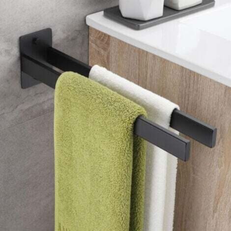 Porte-serviettes mural noir en acier inoxydable, porte-serviettes adhésif à deux bras, adapté à la salle de bain ou à la cuisine, 40x10x7 CM