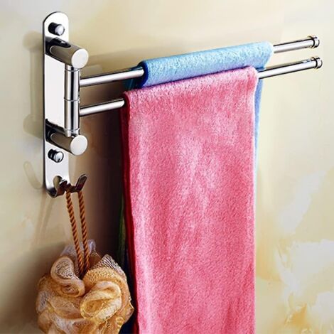 Porte-serviettes mural pivotant à 180°, en acier inoxydable SUS304, pour salle de bain et cuisine (2 barres)