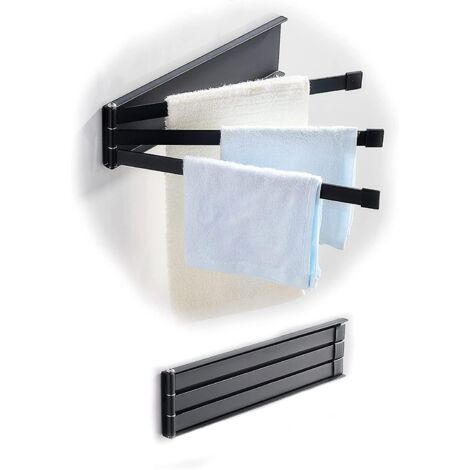 Porte-serviettes mural pivotant à 3 bras (noir)