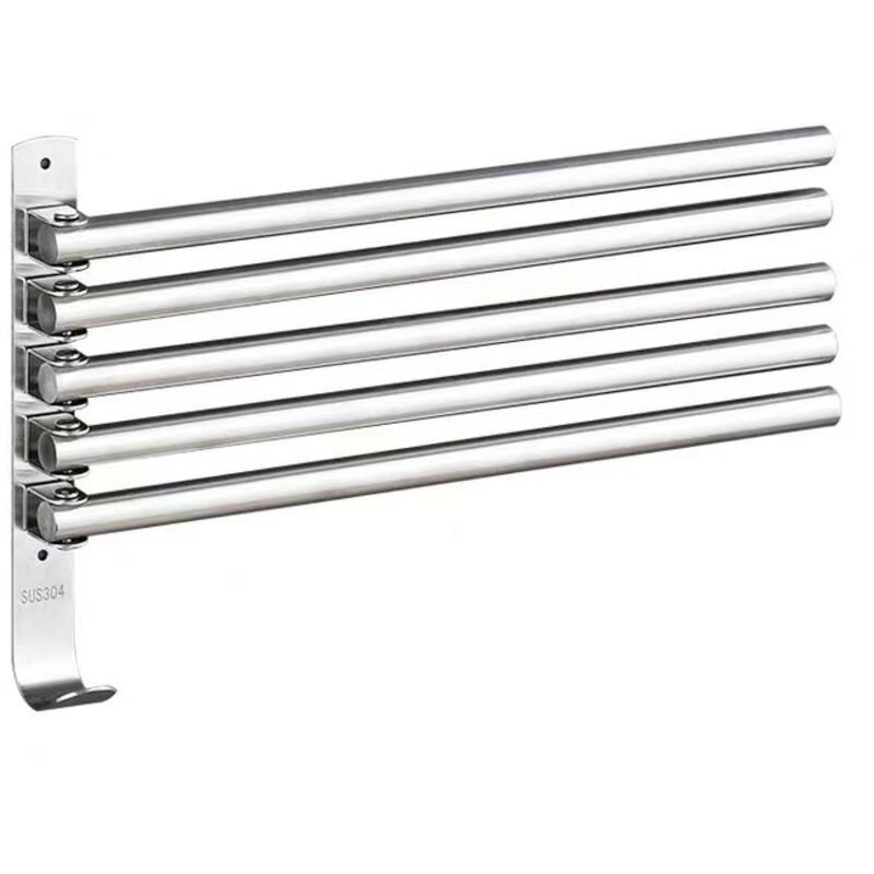Porte-serviettes mural pivotant en acier inoxydable 304 avec 5 barres pliables, conception durable et robuste