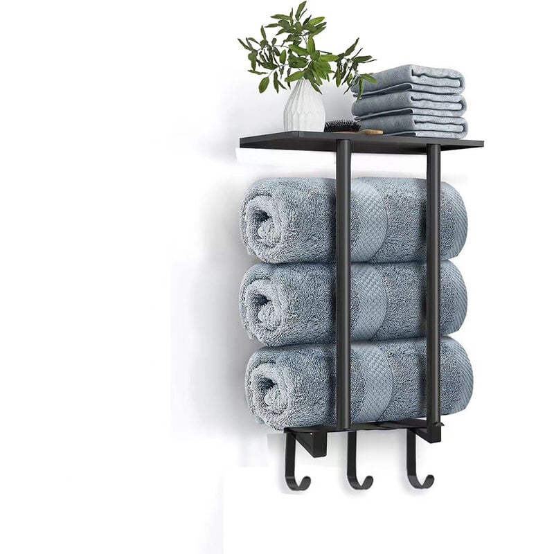 Porte-serviettes mural, porte-serviettes de salle de bain avec crochet de rangement, support de rangement multifonctionnel 41.518.54cm