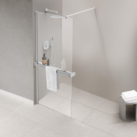 Porte-serviettes mural pour douche à l’italienne – Fixation sur verre – Longueur 140 cm – Inox brossé – Recoupable – Fortifura