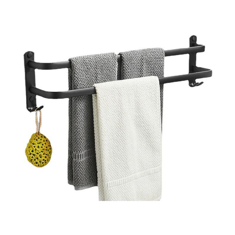 Porte-Serviettes Mural pour Salle de Bain, Porte-Serviettes Adhésif Noir Mat, Non Oxydation, Porte-Serviettes en Alliage d'Aluminium Non Perforé