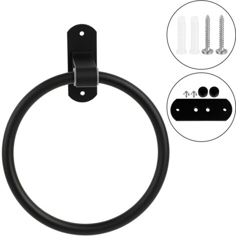 Porte-serviettes mural rond noir au design moderne pour salle de bain-AquaForge