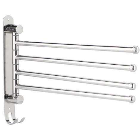 Porte-serviettes mural rotatif 180° en acier inoxydable avec 4 barres pour salle de bain et WC