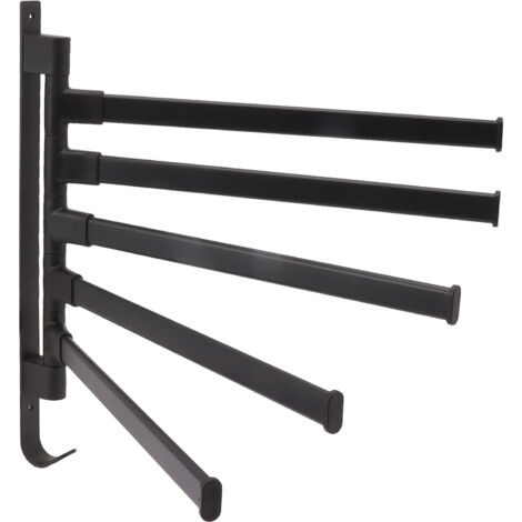 Porte-serviettes mural rotatif noir sans perçage à 5 bras pour angle de salle de bain