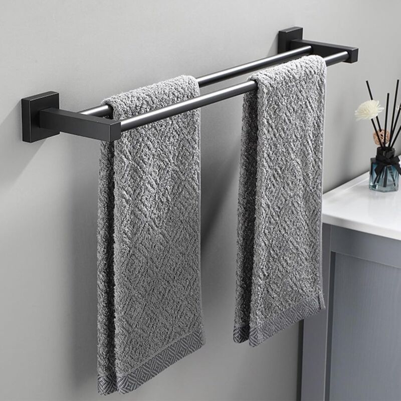 Porte-serviettes mural sans perçage, noir, pour salle de bain et cuisine, 40 cm