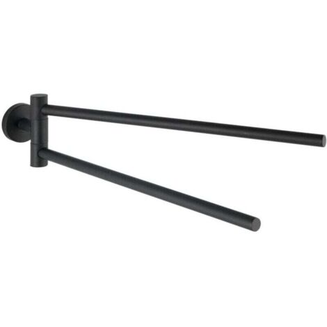 Porte serviettes mural Uno Bosio , 2 bras mobiles, Vis et chevilles incluses, Acier inox verni haut de gamme, 5,5 x 9 x 43 cm, Noir Mat