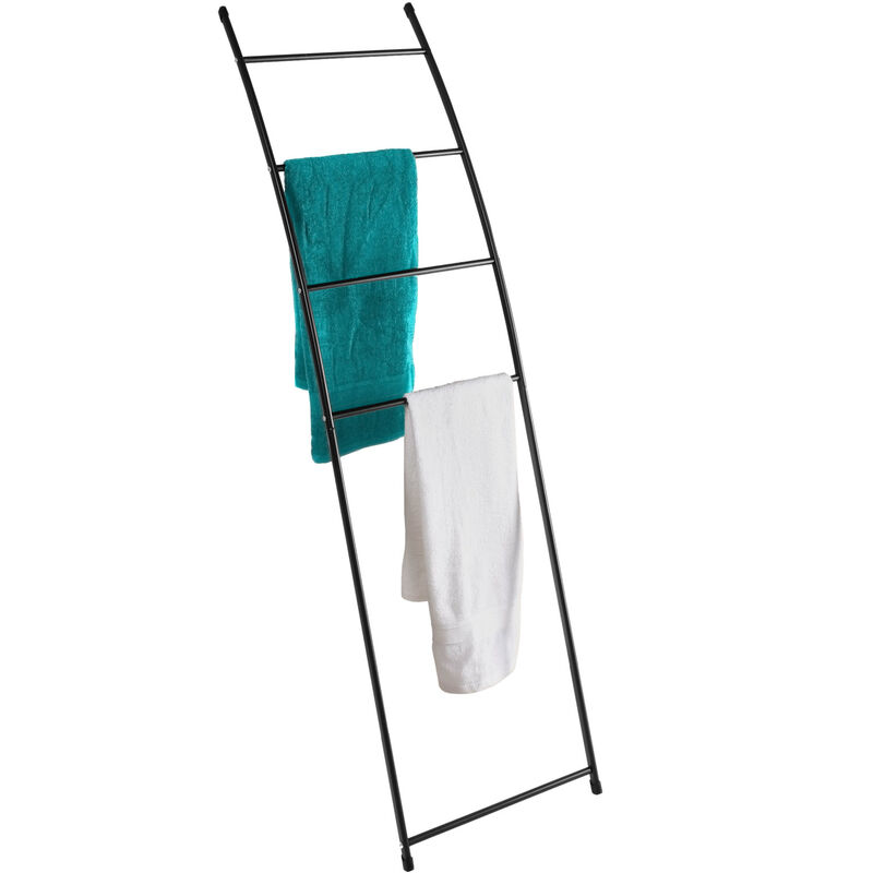 Spetebo - Porte-serviettes noir à adosser - 150 x 44 cm - échelle à serviette métallique indépendante - porte-serviettes de bain étagère de salle de
