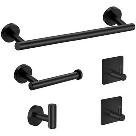 Porte-serviettes noir en acier inoxydable 304, non perforé, pour salle de bain, avec crochet pour papier toilette suspendu.