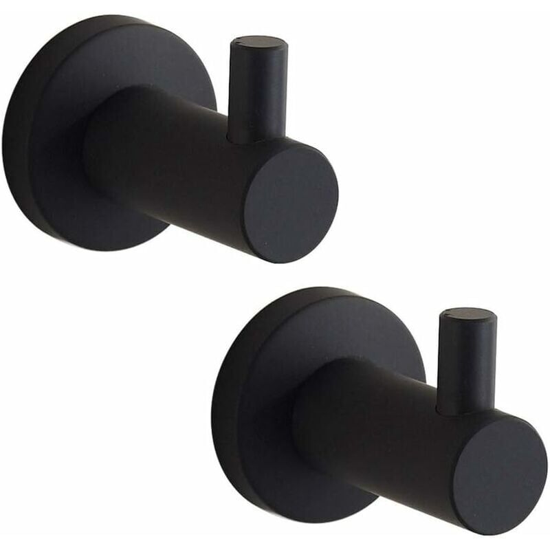 Lucky-88 - Porte-serviettes noir mat, lot de 2 patères murales pour salle de bain, rond en porte-serviettes en acier inoxydable