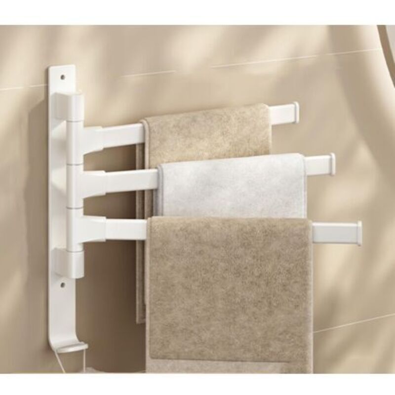 Porte-serviettes pivotant à 3 bras, épais et doté d'un crochet, gain de place, fixation murale - Beige