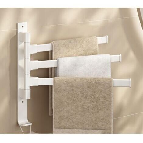 Porte-serviettes pivotant à 3 bras, épais et doté d'un crochet, gain de place, fixation murale - Beige