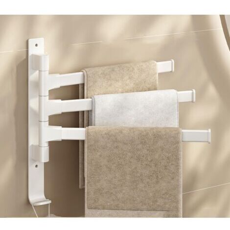 Porte-serviettes pivotant à 3 bras, épais et doté d'un crochet, gain de place, fixation murale - Beige