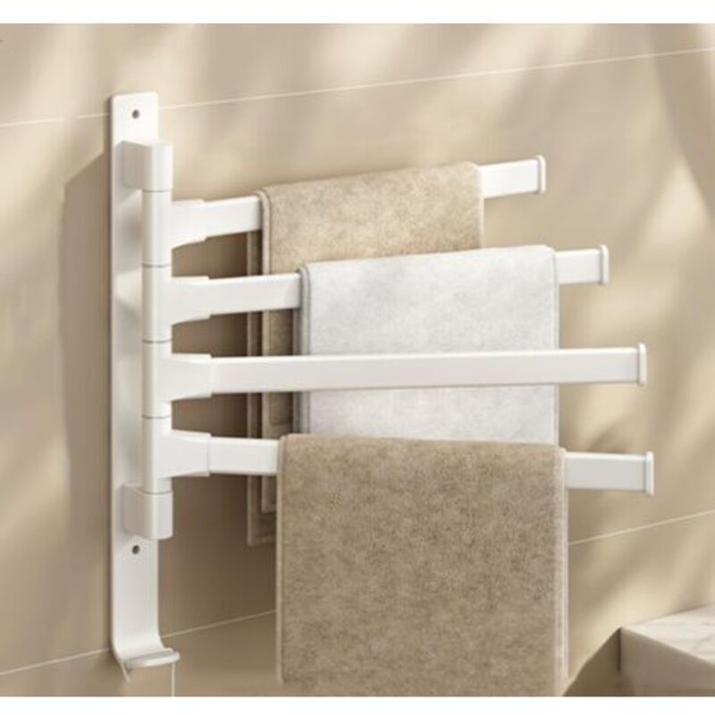Porte-serviettes pivotant à 4 bras, épais et doté d'un crochet, gain de place, fixation murale - Beige