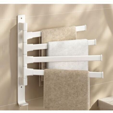 Porte-serviettes pivotant à 4 bras, épais et doté d'un crochet, gain de place, fixation murale - Beige