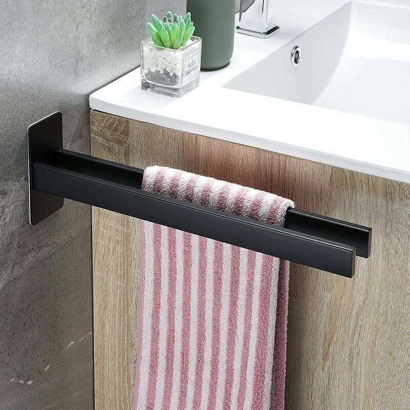 Alovez - Porte-Serviettes pivotant à Deux Bras, Porte-Serviettes de Salle de Bain Mural en Acier Inoxydable avec perçage--noir