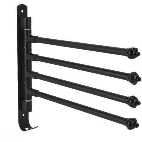 Porte-serviettes pivotant en acier inoxydable noir, 4 bras rotatifs pour salle de bain, cuisine ou dressing