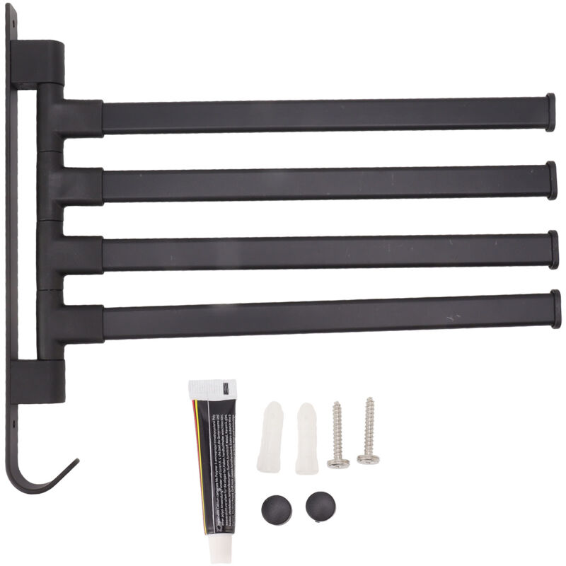 Porte-serviettes pivotant noir, 2 pièces, sans poinçon, porte-serviettes de salle de bains, mural, coin de salle de bains, tige de suspension à 4 bras