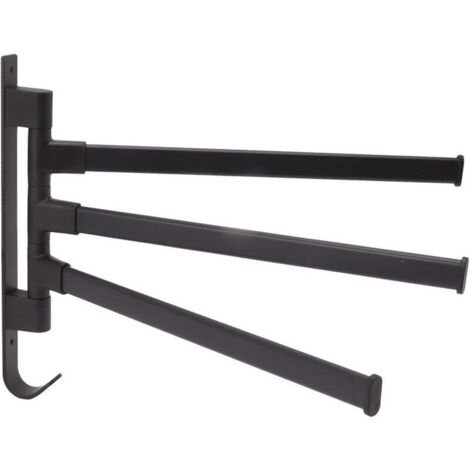 Porte-serviettes pivotant noir sans poinçon, porte-serviettes de salle de bains mural, tige de suspension d'angle de salle de bains à 3 bras