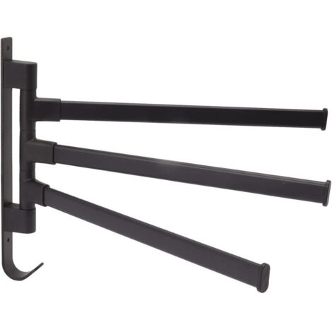 Porte-serviettes pivotant noir sans poinçon, porte-serviettes de salle de bains mural, tige de suspension d'angle de salle de bains à 3 bras