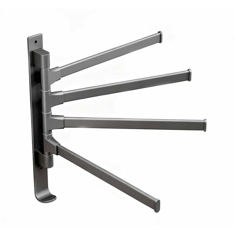 Porte-serviettes pivotant, porte-serviettes de salle de bain pivotant, finition noir mat, fixation murale, quatre bras
