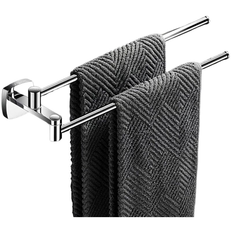 Porte-serviettes pivotant pour salle de bain, porte-serviettes mural avec 2 barres, 34,3 cm, argent