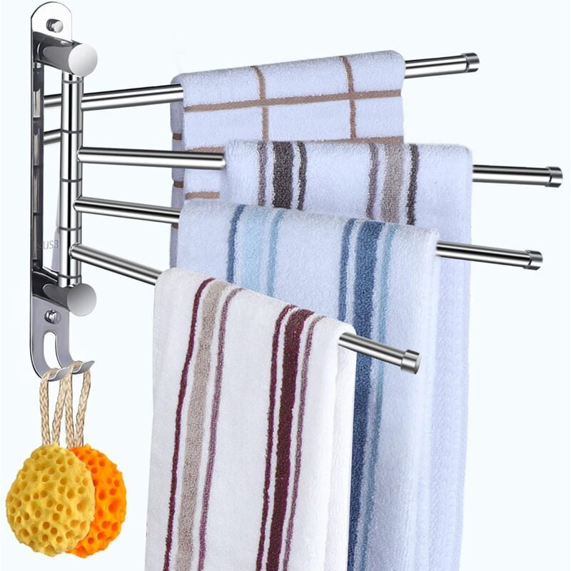 Serbia - Porte-Serviettes pivotant pour Salle de Bain Porte-Serviettes pivotant à 4 Bras en Acier Inoxydable SUS304 pour économiser de l'espace