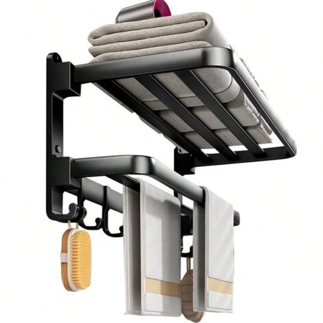 Porte-serviettes pliable gris anthracite, sans perçage, multifonctionnel, pour salle de bain et toilettes.