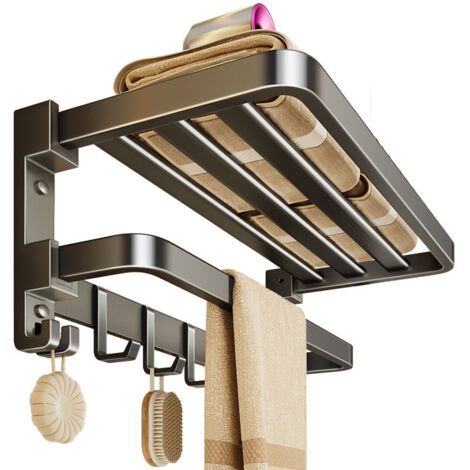 Porte-serviettes pliable gris canon 50cm sans perçage
