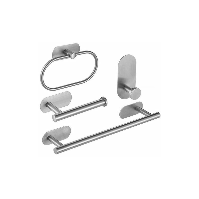Kinsi - Porte-serviettes, Porte-serviette et patère de salle de bain, sans perforateur, Porte-serviettes 4 pcs, Acier inoxydable, Argent